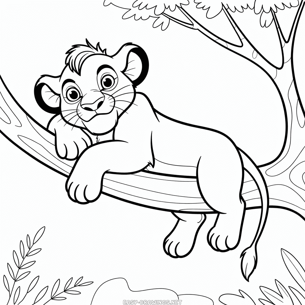 The Lion King Simba in a Tree Easy Drawing