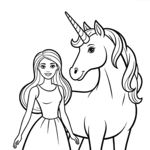 Barbie and Unicorn Easy Drawing